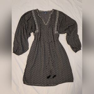 Old Navy Black & White Floral Tie Waist Oversized Peasant Dress Prairie Boho XS